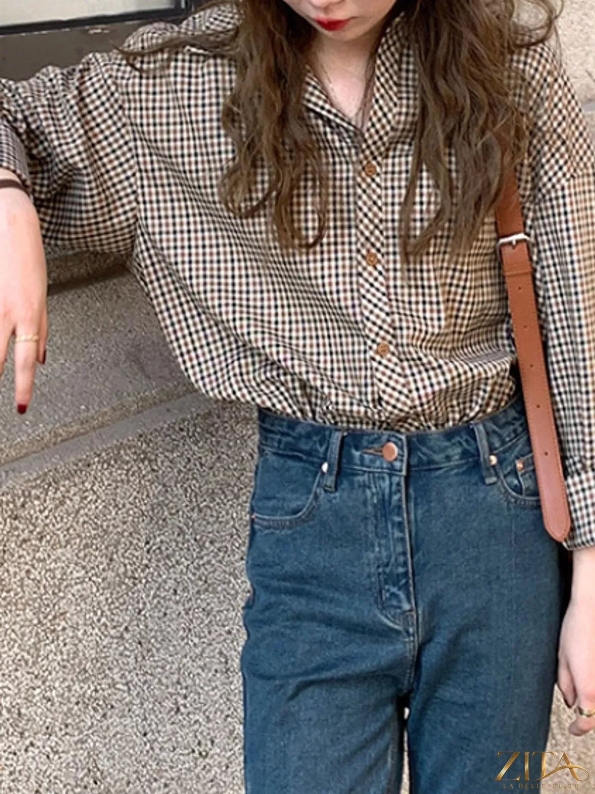 Zita La Belle Elite plaid button-down shirt featuring a classic pattern, collar, and long sleeves, displayed on a neutral background.