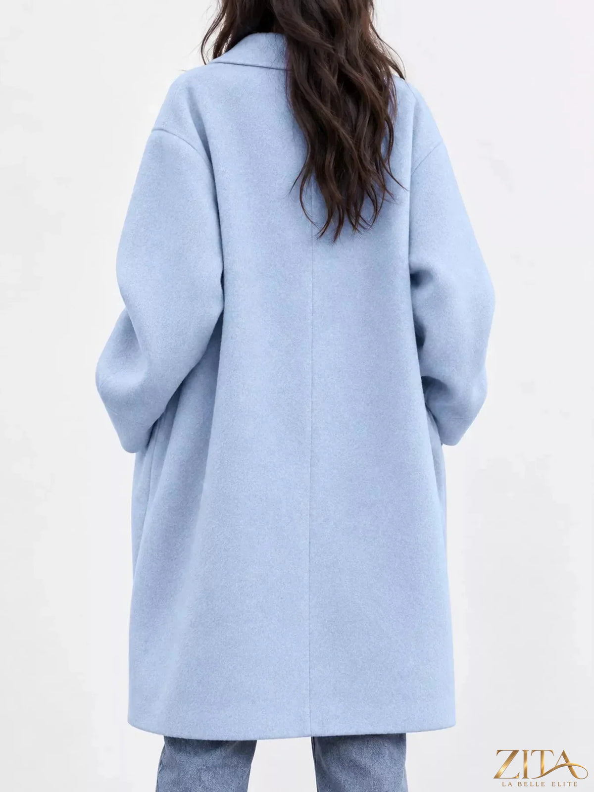 Plus size Zita La Belle Elite full-size coat with lapel collar and one button closure, shown in a front view.