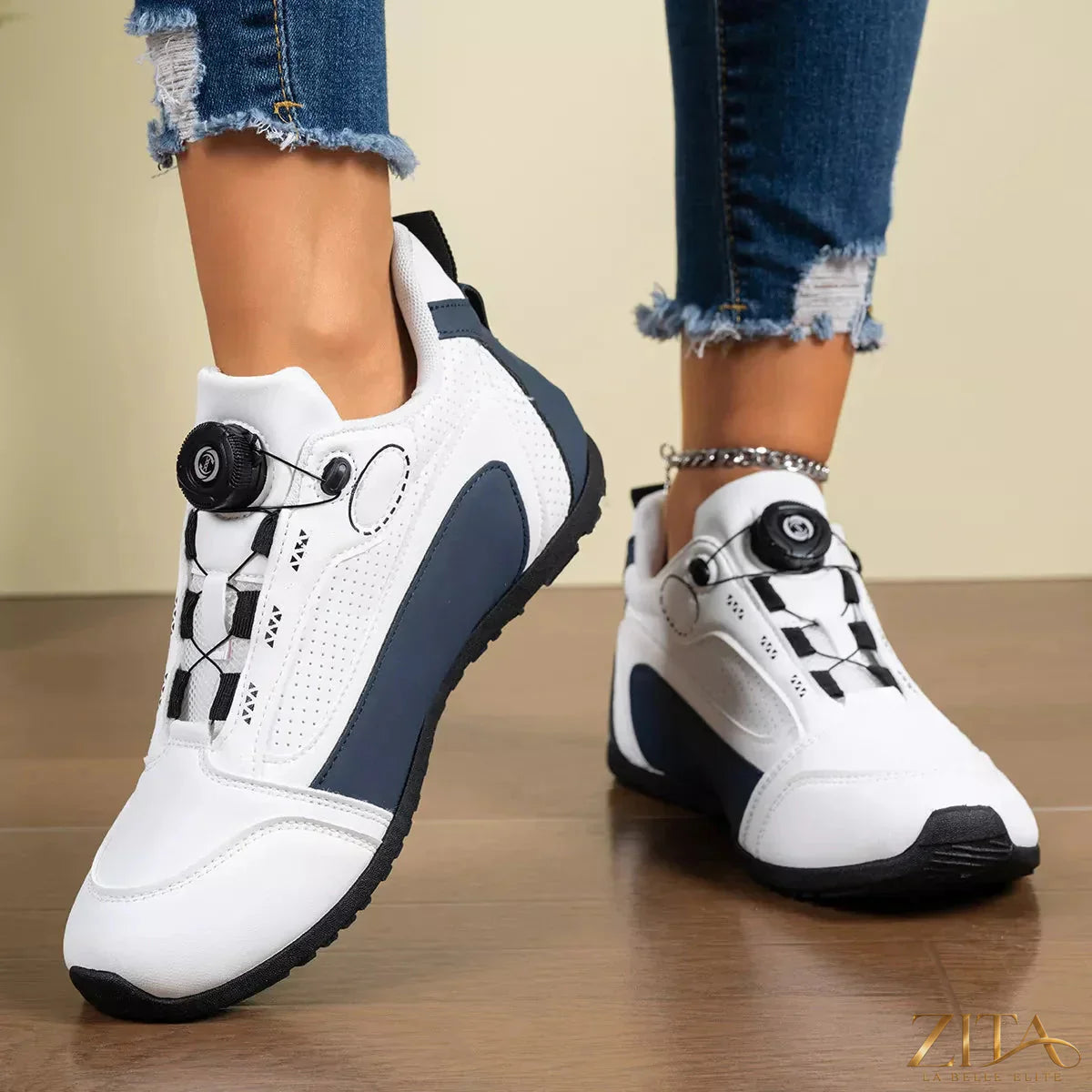 Zita La Belle Elite round toe lace-up sneakers with white soles and stylish design, perfect for casual wear.