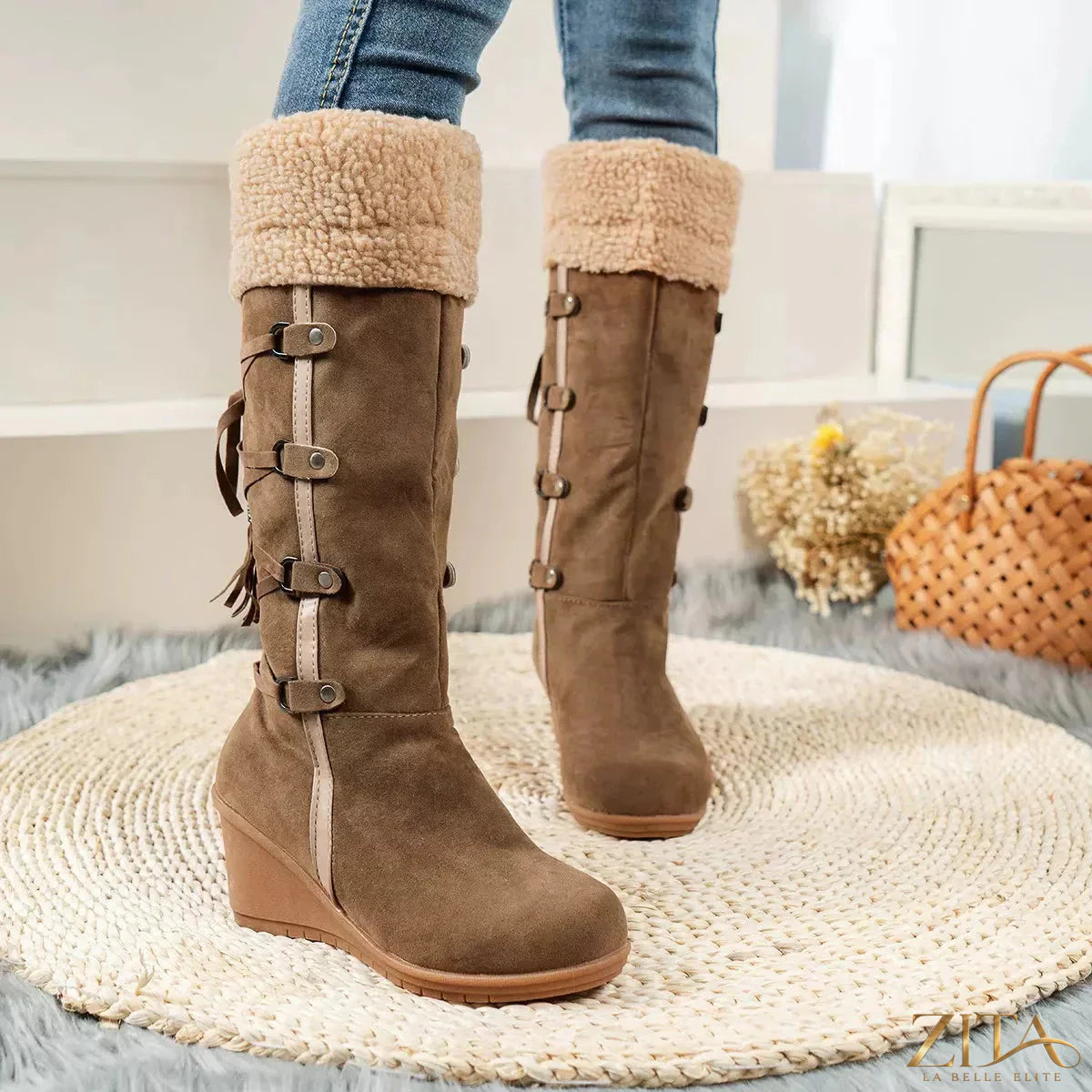 Zita La Belle Elite round toe wedge boots with stylish design and sturdy wedge heel, perfect for casual or dressy outfits.