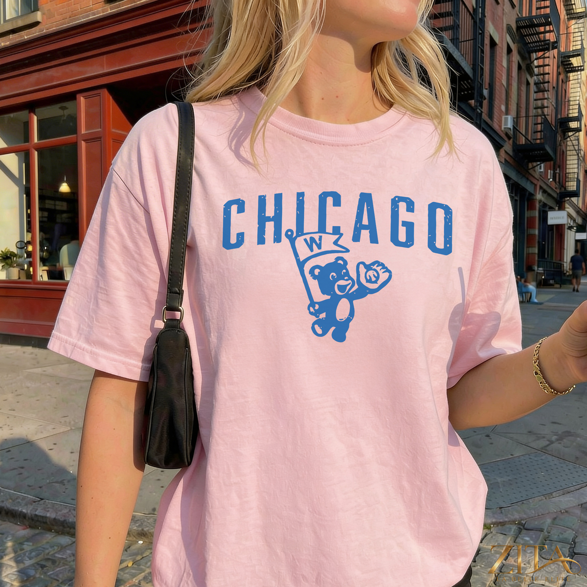Chicago Vintage Cub Graphic Tee by Zita La Belle Elite featuring a vibrant cub illustration on soft fabric.