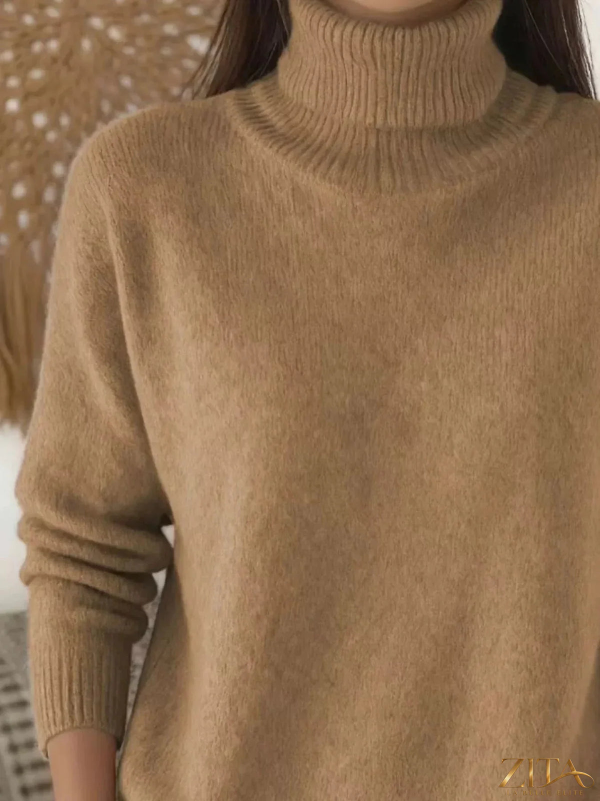 Trendsi long sleeve turtleneck sweater in a cozy knit fabric, featuring a fitted silhouette and classic design.