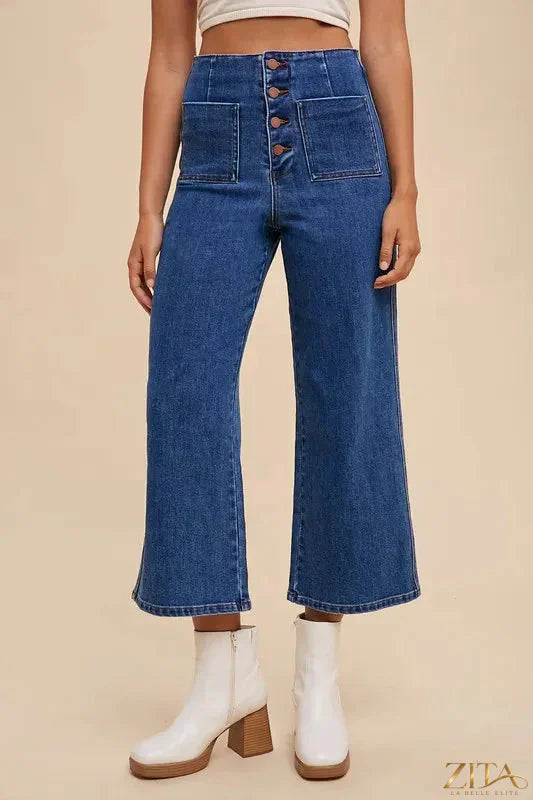 Zita La Belle Elite Annie Wear high waist jeans with button fly and classic denim design, showcasing front view and high-rise fit.
