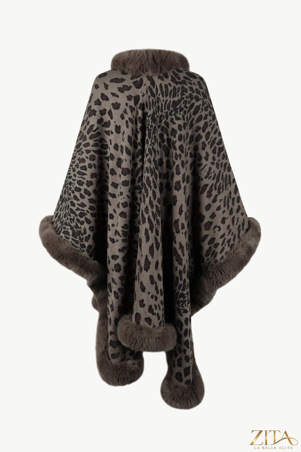 Leopard open front poncho in neutral tones, stylish and lightweight, featuring a flowing fit and trendy animal print design.