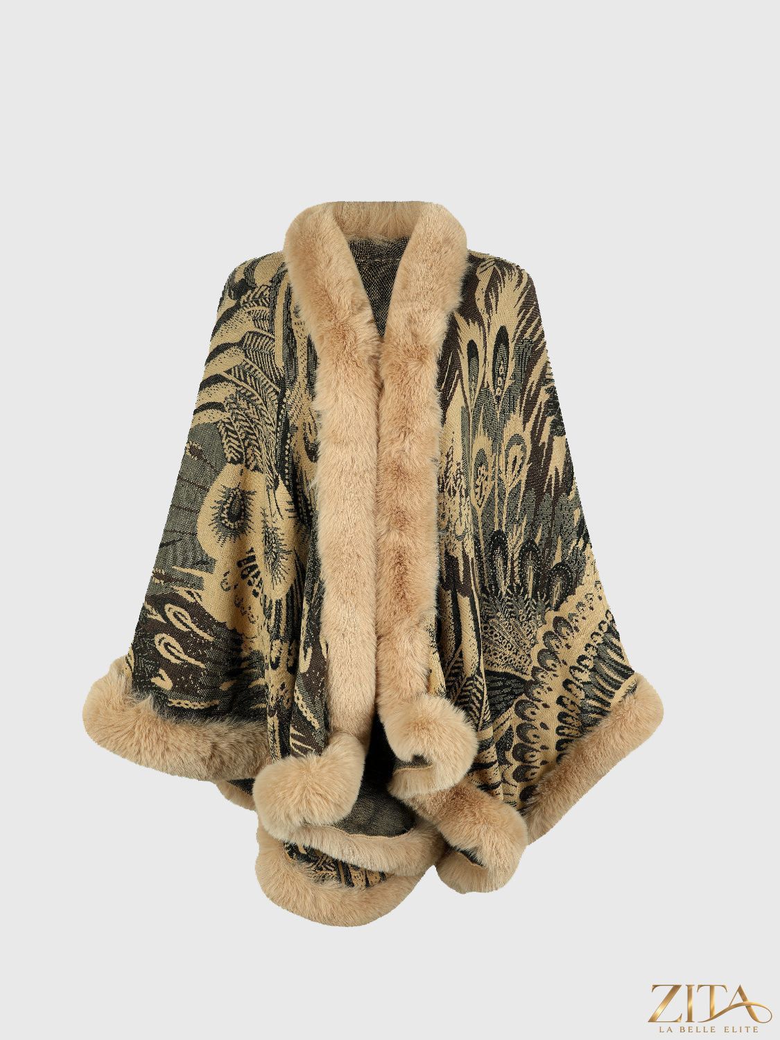 Printed open front poncho by Trendsi featuring a stylish, lightweight design with a colorful pattern and relaxed fit.