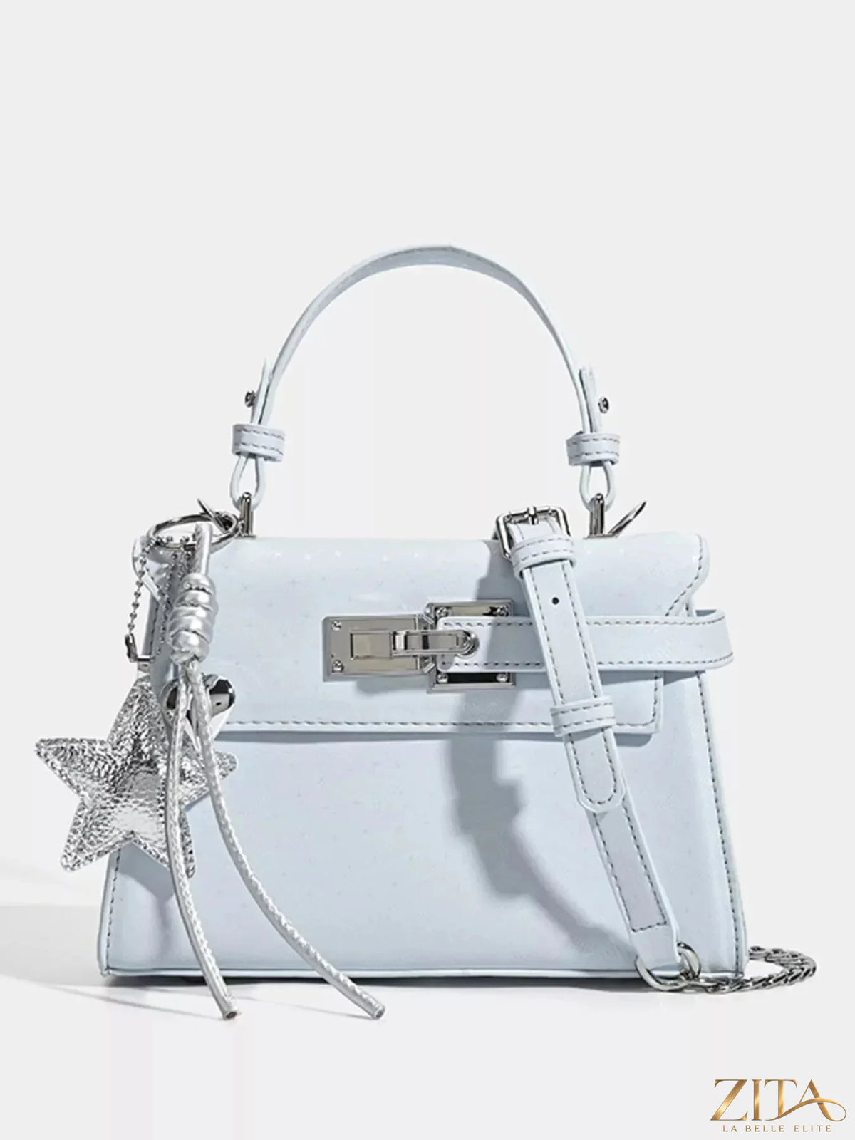 Zita La Belle Elite buckle leather handbag with stylish design and adjustable strap on a neutral background