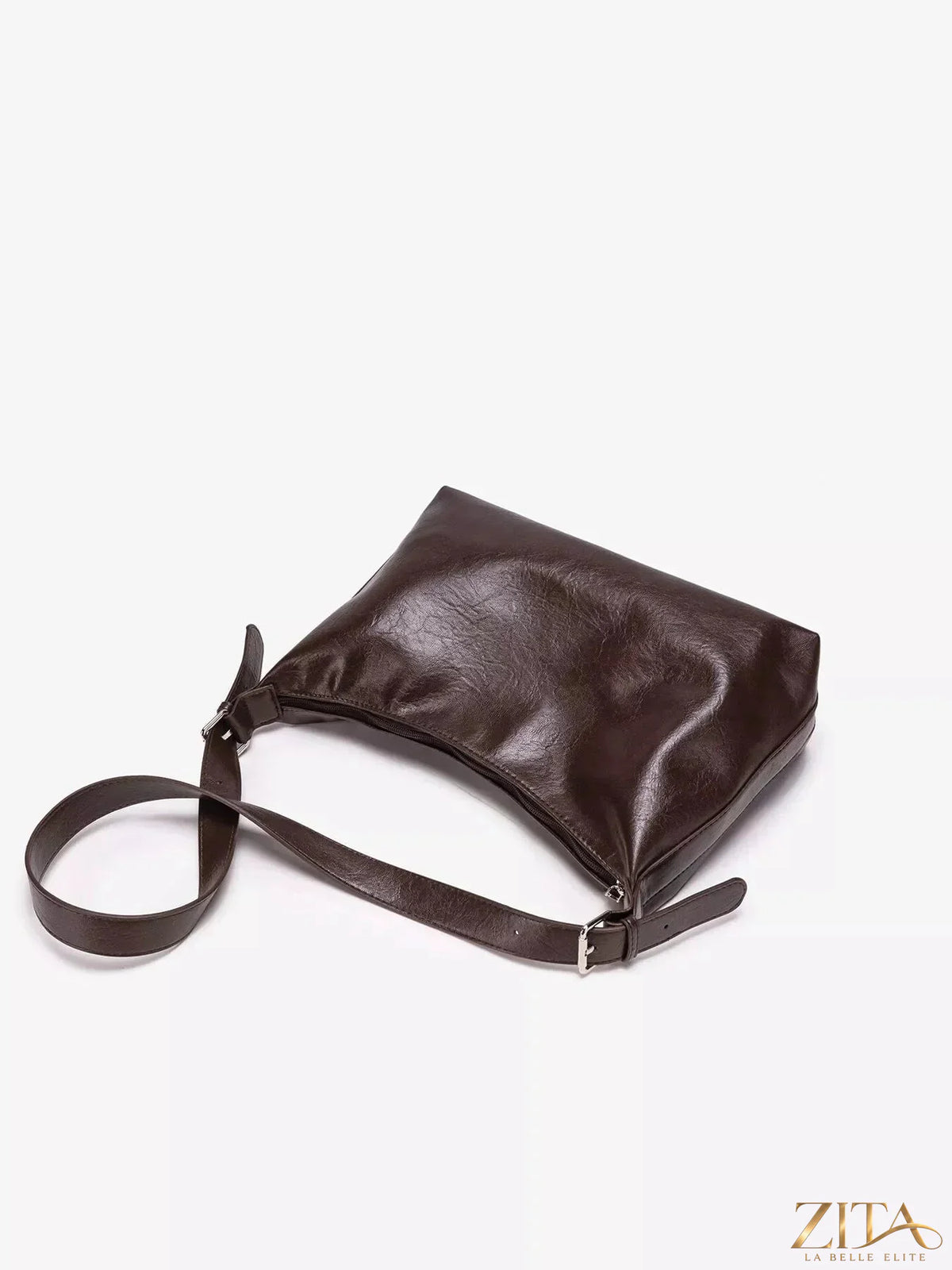 Zita La Belle Elite PU leather hobo crossbody bag with adjustable strap, showcasing sleek black design and stylish silhouette.