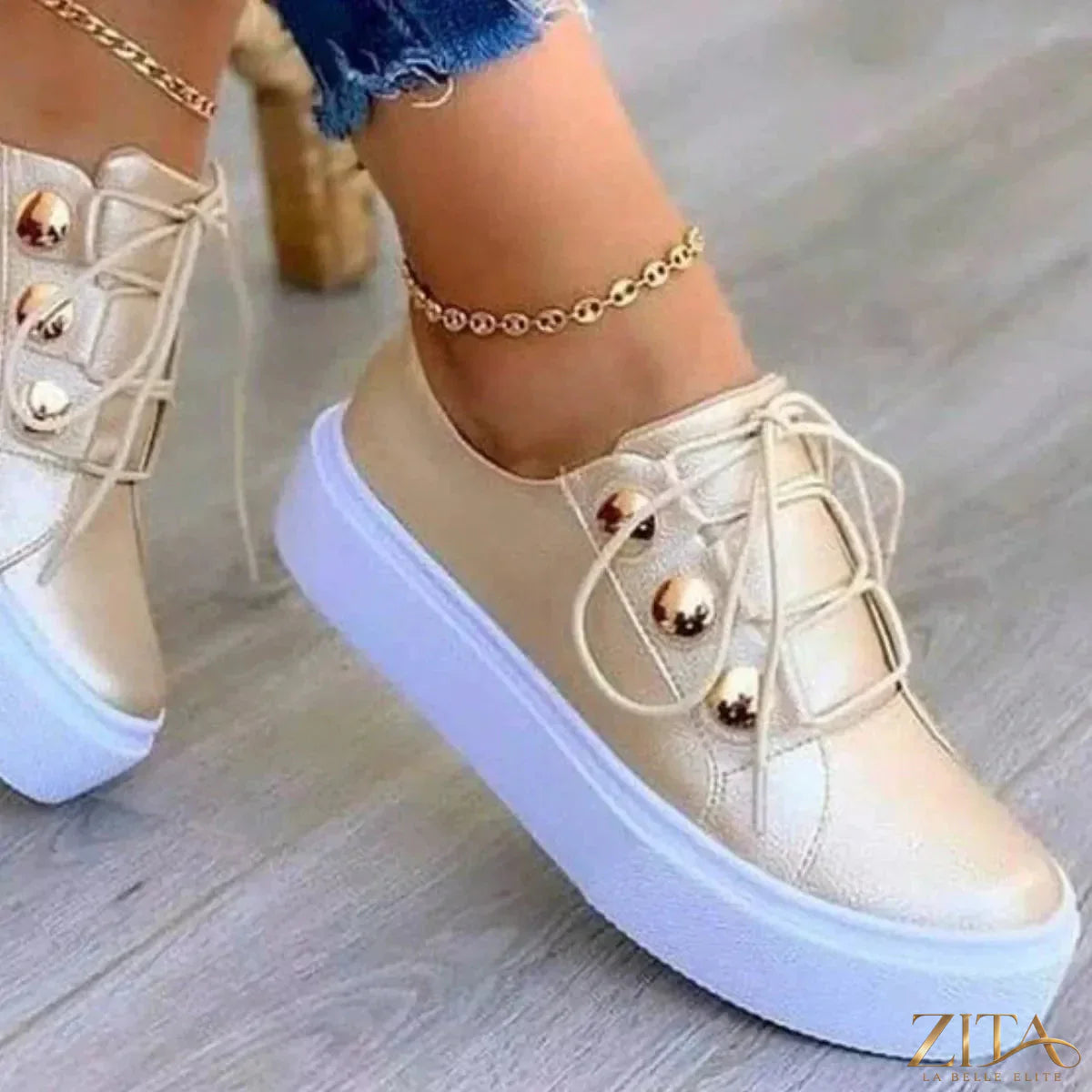 Zita La Belle Elite round toe platform sneakers with white soles and stylish design, perfect for casual and trendy outfits.