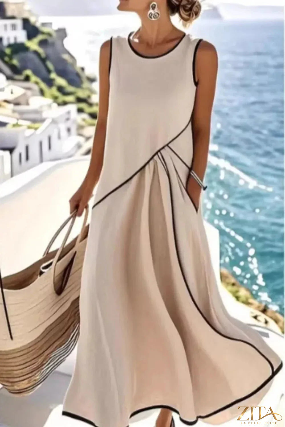 Zita La Belle Elite sleeveless casual maxi dress with contrast trim, flowing fabric and stylish design for warm weather wear.