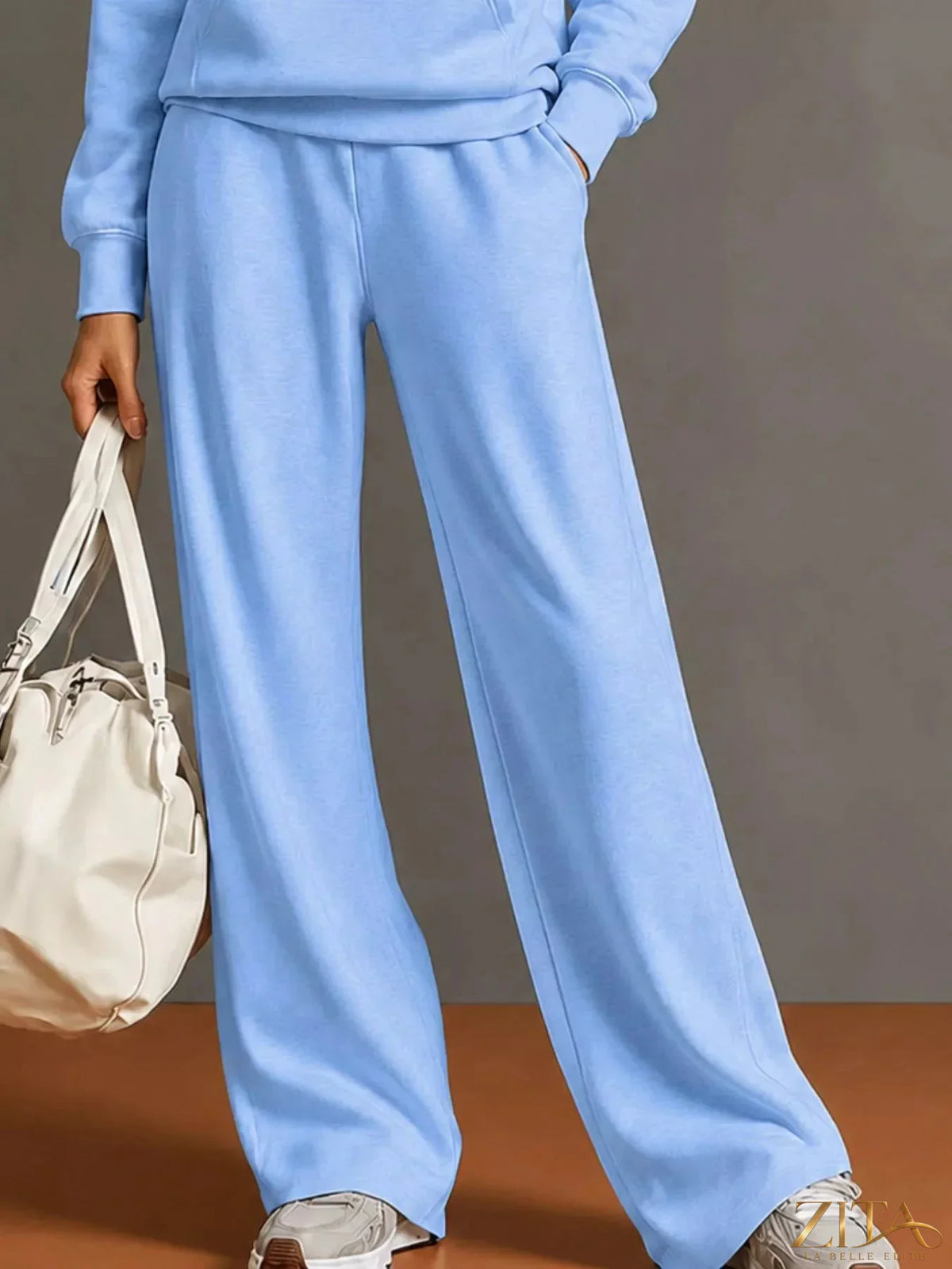 Zita La Belle Elite kangaroo pocket hoodie and matching pants set, casual two-piece loungewear ensemble.
