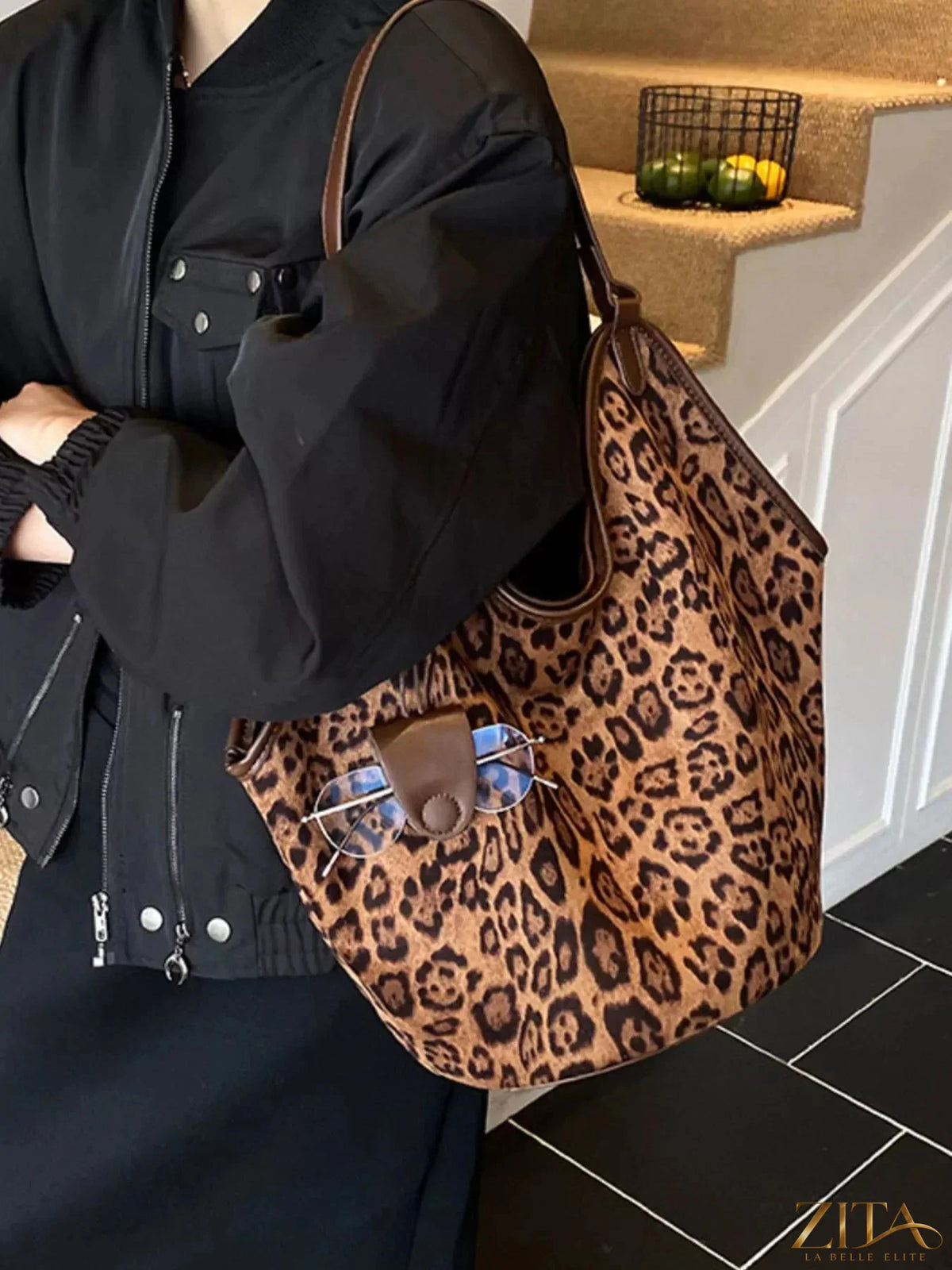 Leopard print large tote bag from Zita La Belle Elite with sturdy handles and spacious interior for everyday use.