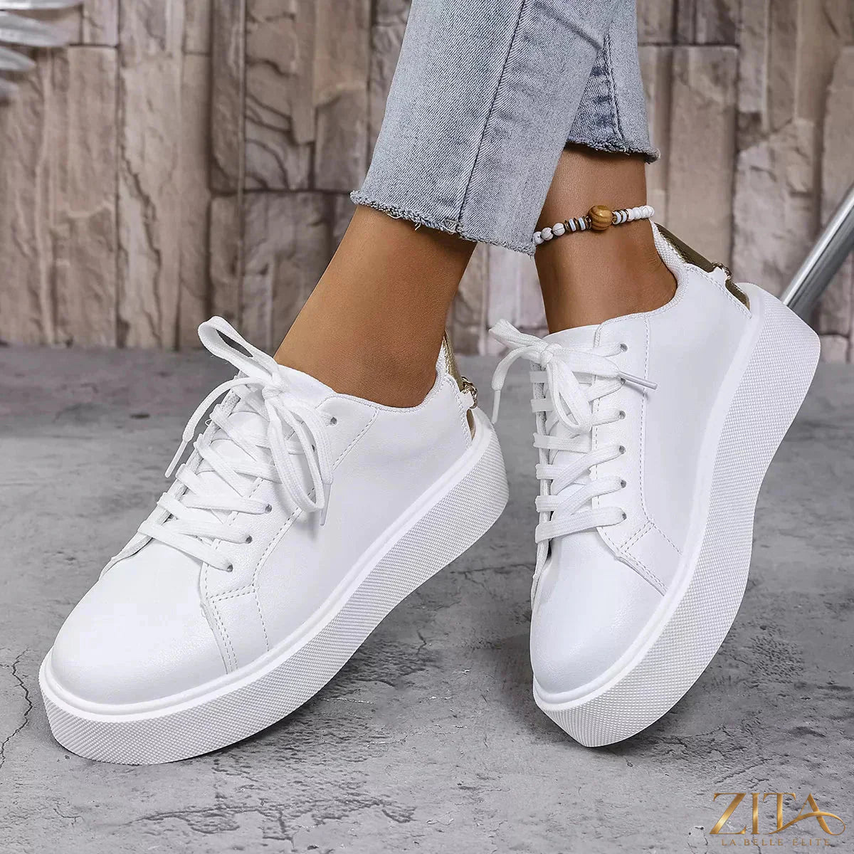 Zita La Belle Elite round toe platform sneakers with white laces and chunky sole, stylish casual footwear for women