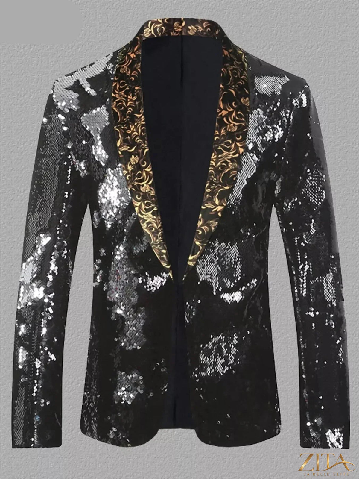 Men's sequin long sleeve blazer by Zita La Belle Elite, featuring a stylish, shiny sequin design and tailored fit.