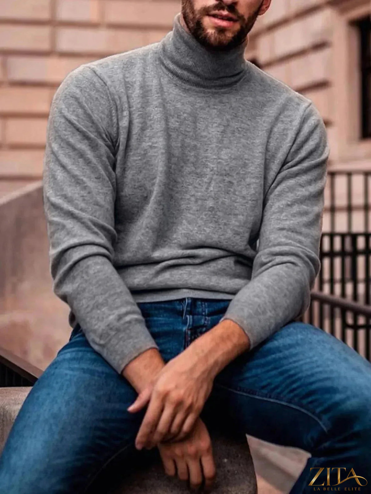 Men's plus size turtleneck long sleeve top by Trendsi, featuring a comfortable fit and classic design in a full size.