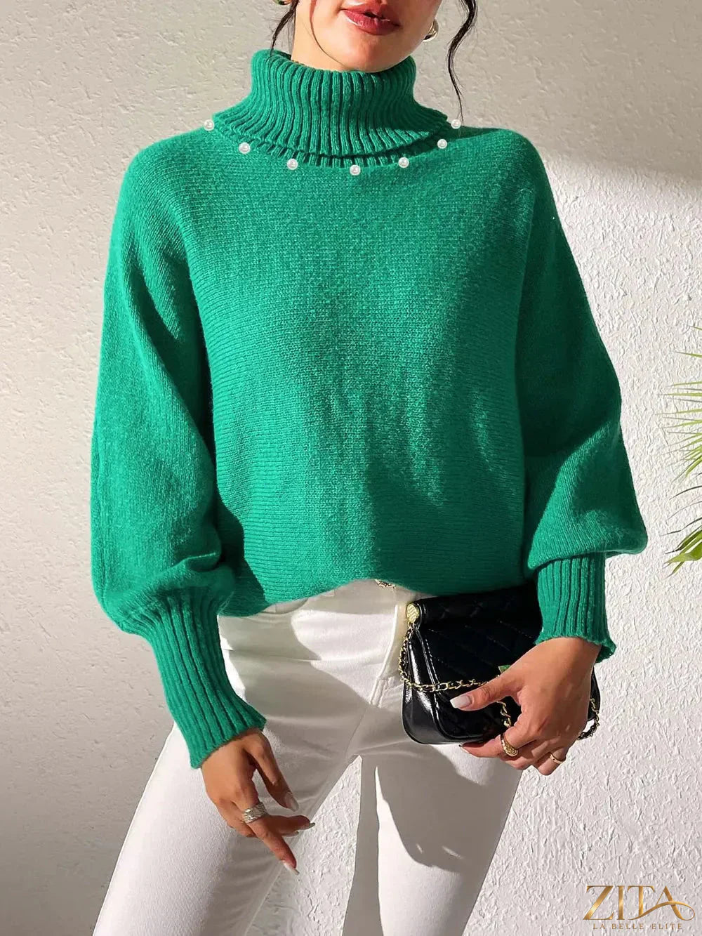 Zita La Belle Elite long sleeve turtleneck sweater in soft knit fabric, featuring a snug fit and classic design.