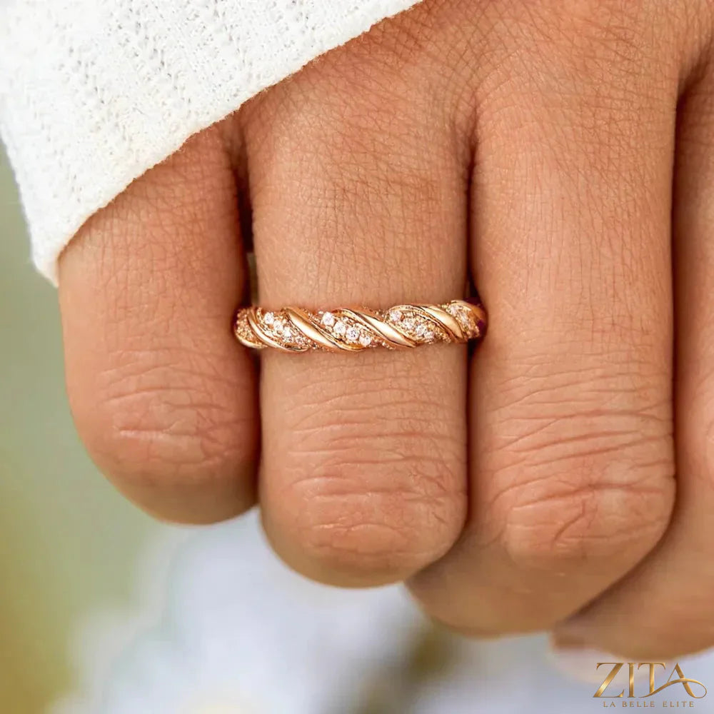 925 Sterling Silver Zircon Ring with inlaid stones from Zita La Belle Elite, showcasing a detailed, elegant design.