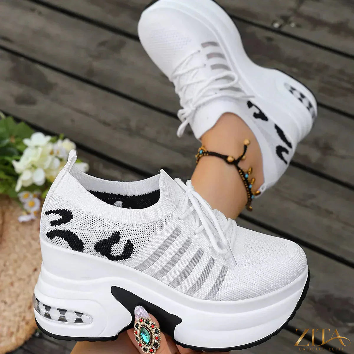 Zita La Belle Elite round toe platform sneakers with chunky soles and stylish design, perfect for casual and trendy outfits.