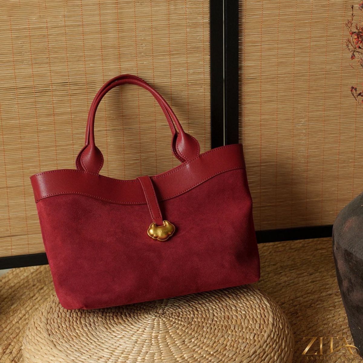 Zita La Belle Elite top handle tote bag with structured design and leather handles on a neutral background