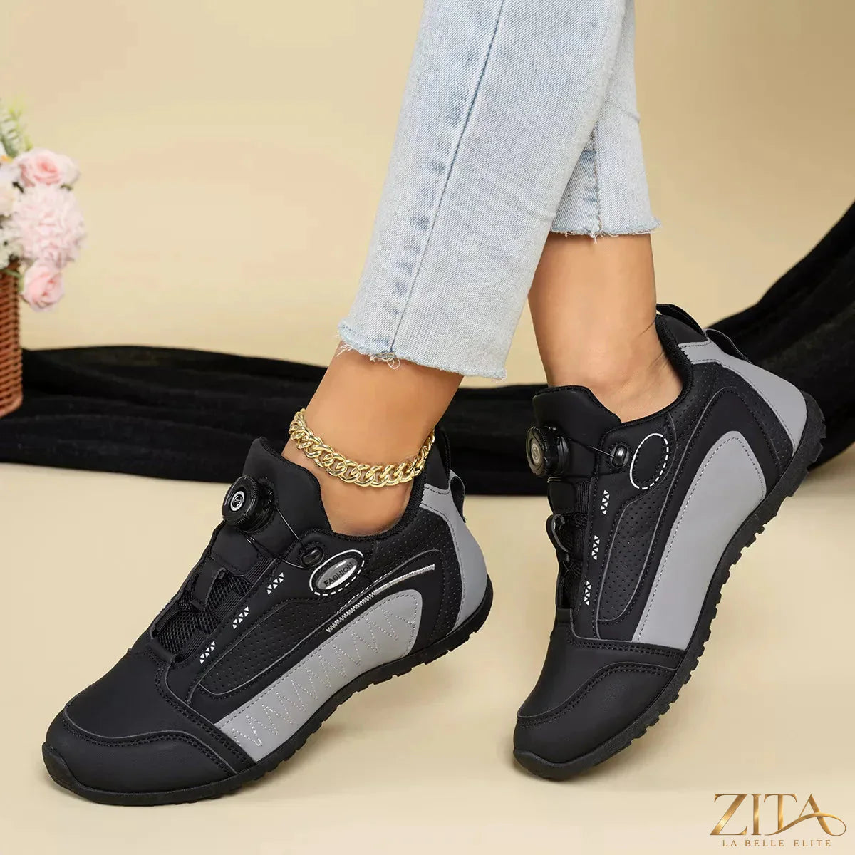 Zita La Belle Elite round toe lace-up sneakers with white soles and stylish design, perfect for casual wear.