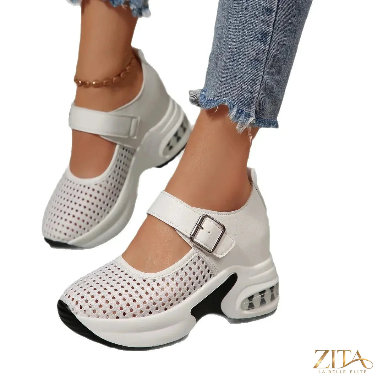 Zita La Belle Elite breathable mesh platform sneakers with white soles and stylish design, ideal for casual wear and comfort.