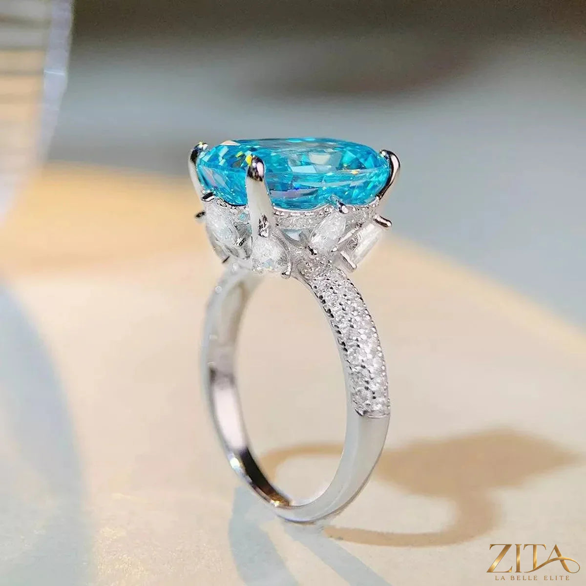 Sterling silver zircon ring with intricate design, showcasing sparkling stones and a polished finish, from Trendsi.