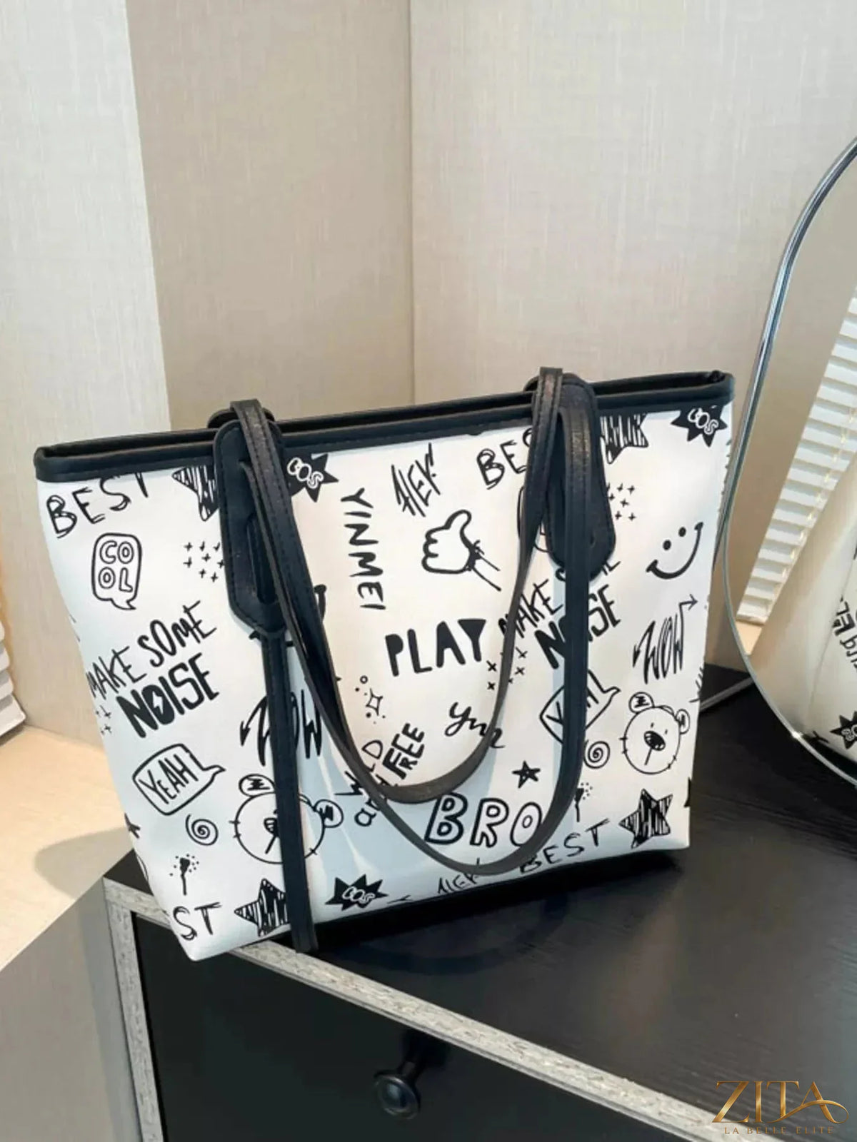 Zita La Belle Elite graffiti print casual tote bag with colorful, artistic graffiti design and sturdy handles.