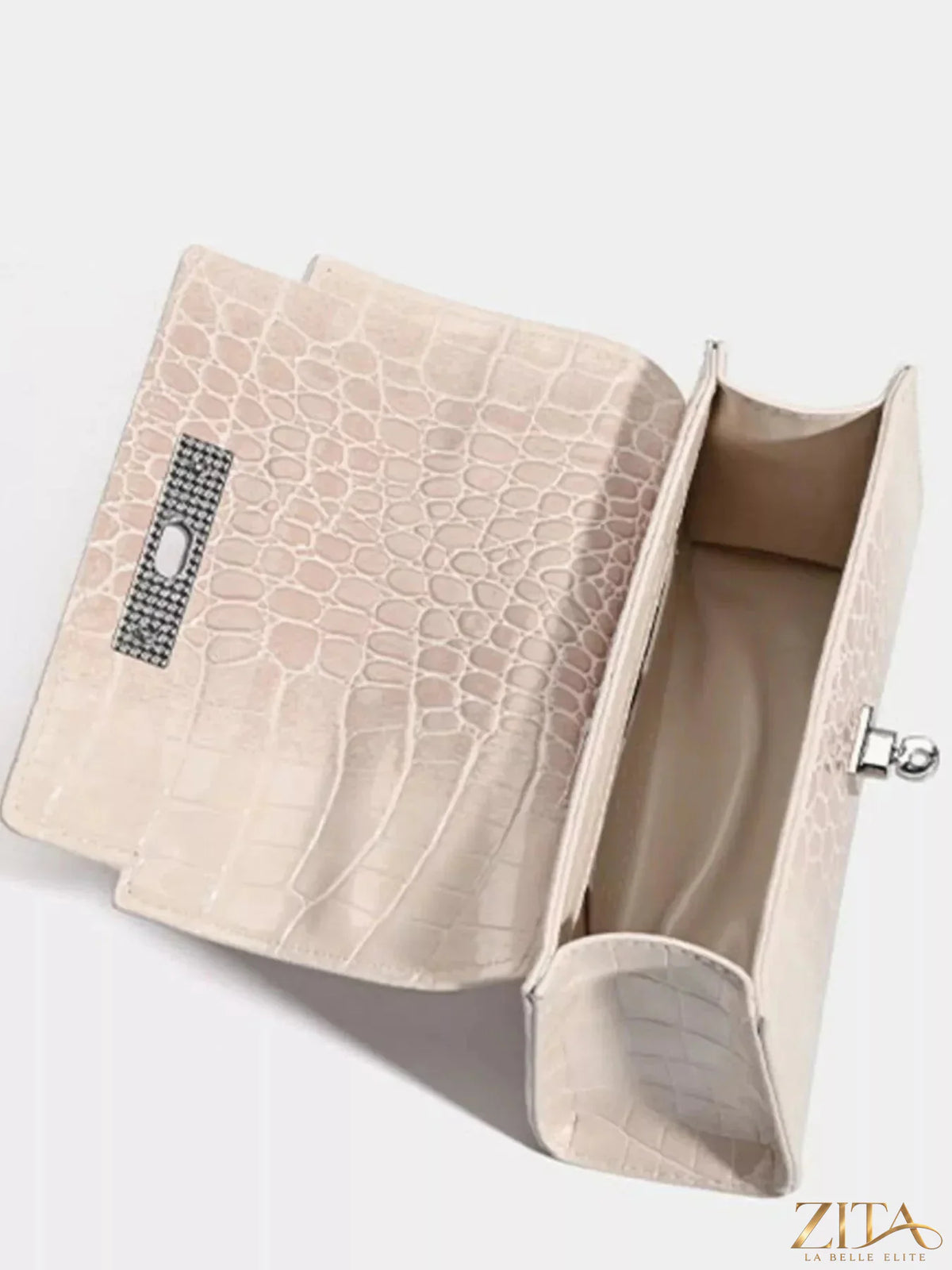Zita La Belle Elite croc-embossed top handle handbag with gold-tone hardware and structured design.