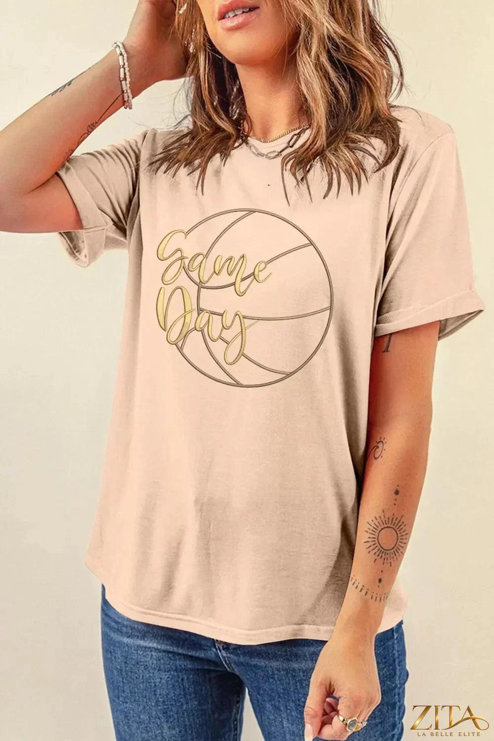Trendsi Game Day basketball graphic T-shirt showing a vibrant basketball design on a casual tee for sports fans.
