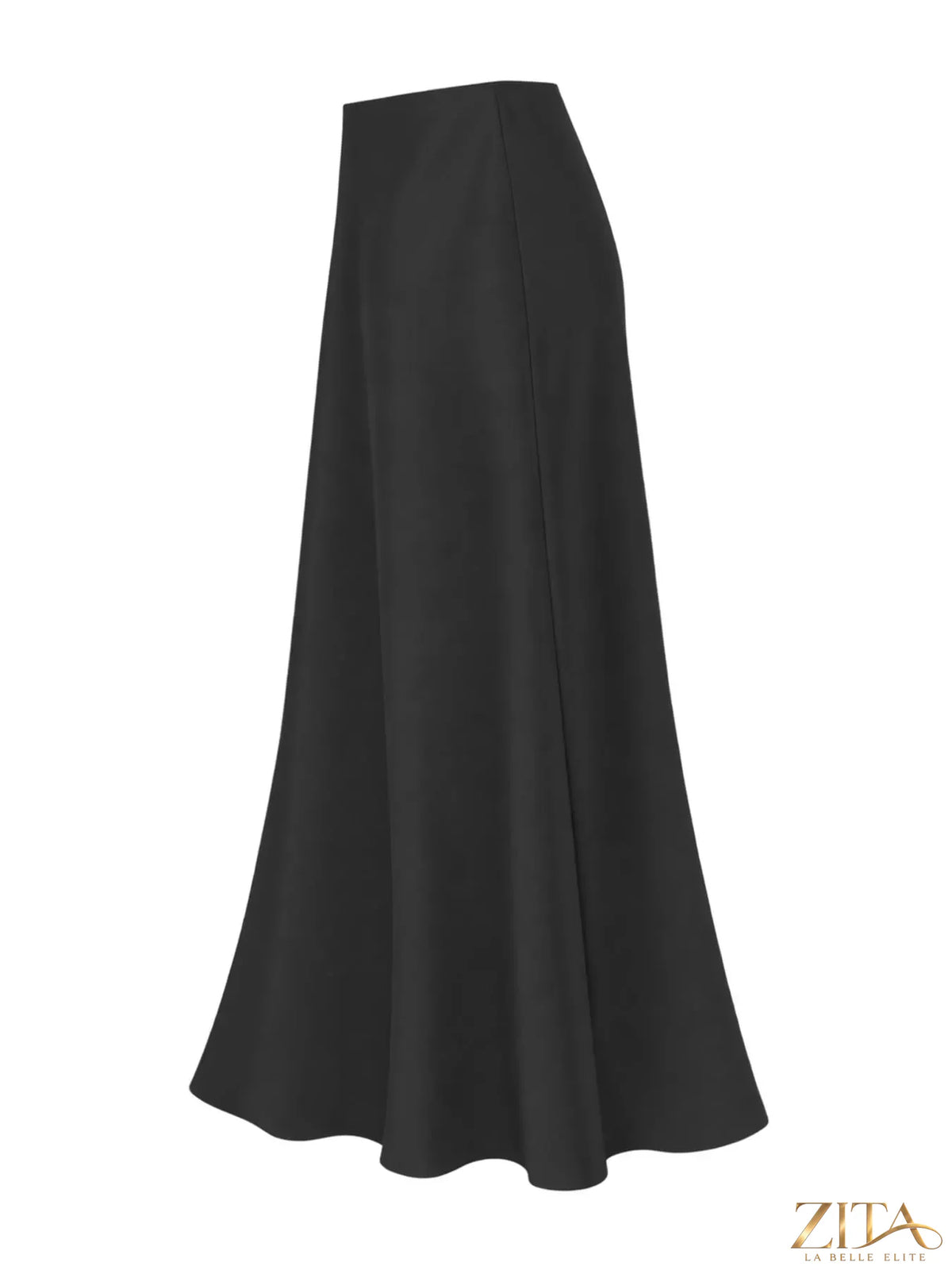 Plus size high-waisted satin midi skirt by Trendsi, showcasing smooth fabric and elegant fit on a model.