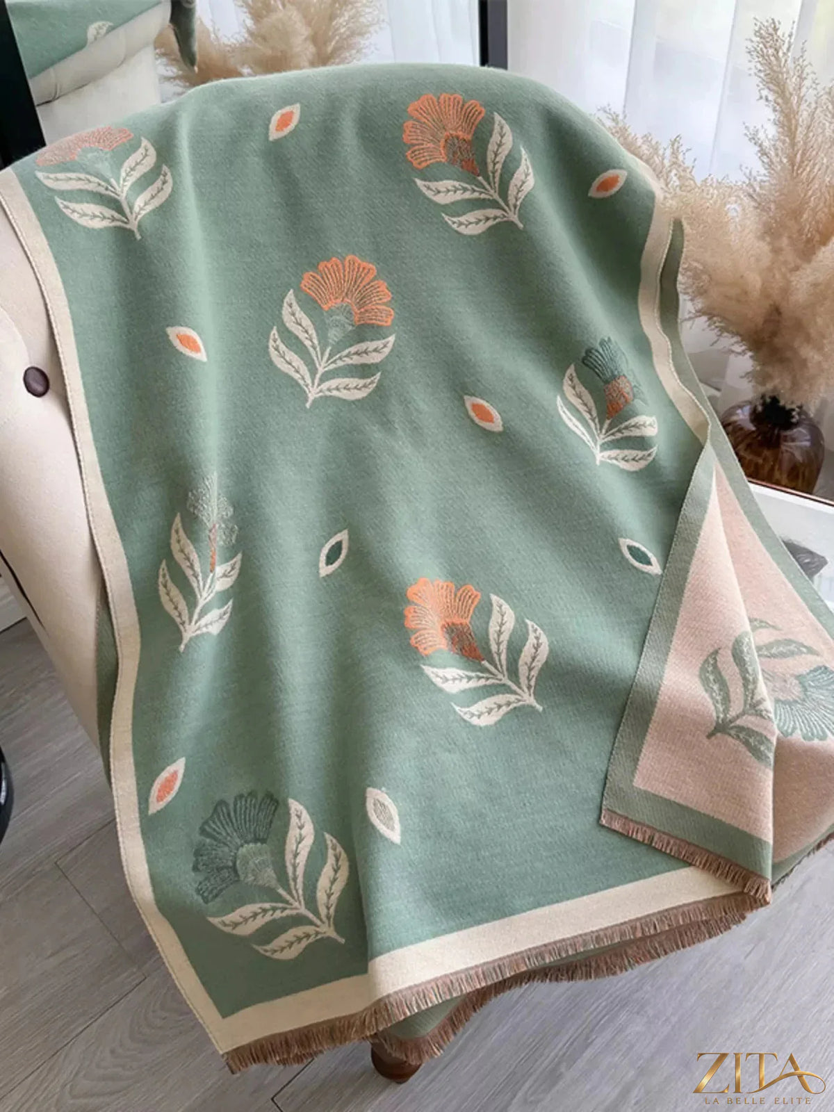 Printed raw hem shawl by Zita La Belle Elite featuring a soft fabric with a stylish, casual design and fringed edges.