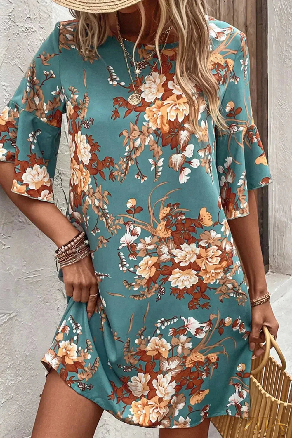 Floral print flounce sleeve casual dress by Zita La Belle Elite featuring a lightweight fabric and vibrant floral pattern.