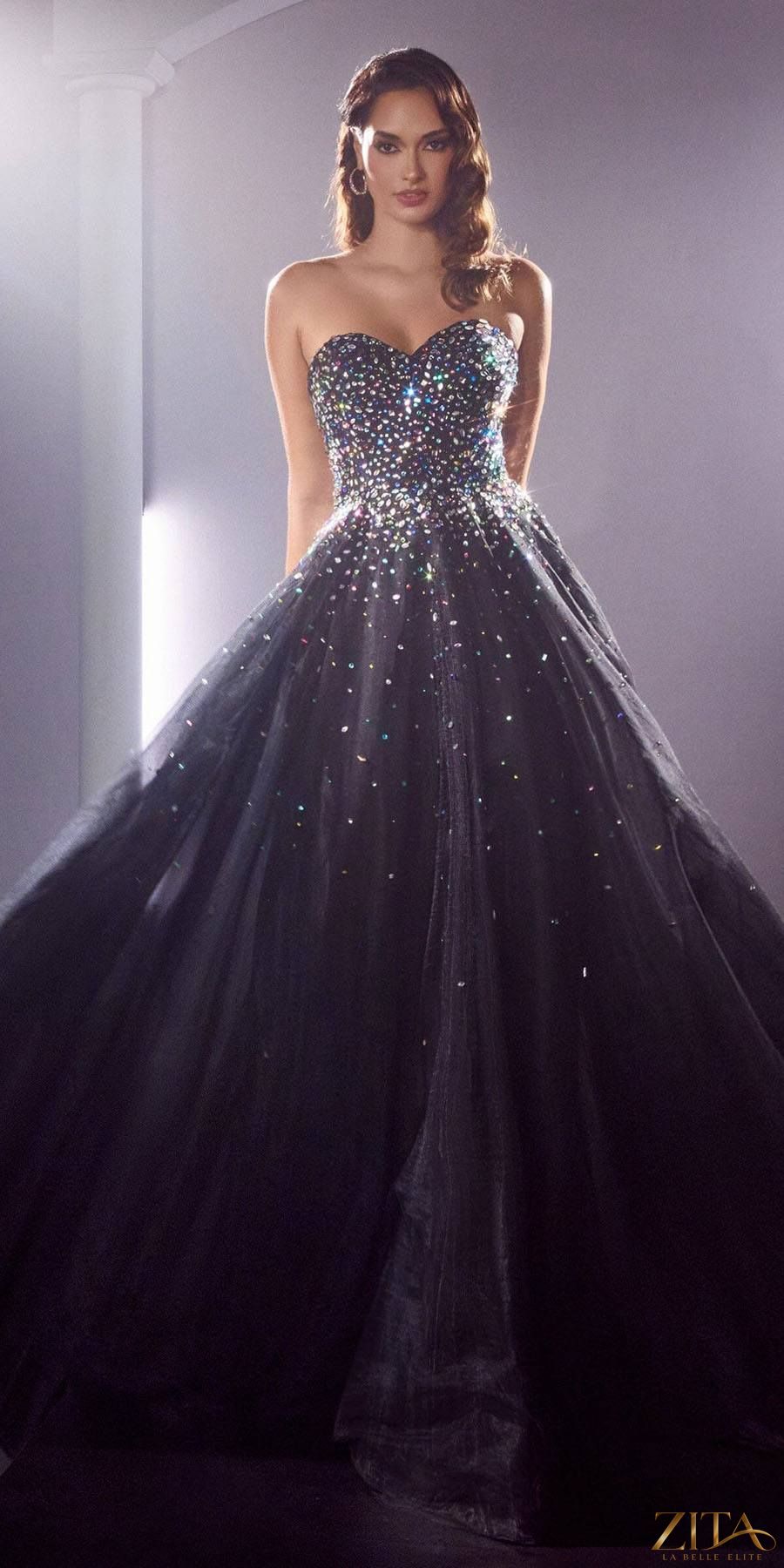 Zita La Belle Elite Ladivine CB114 long strapless formal gown with jewel accents, elegant and flowing for special occasions.