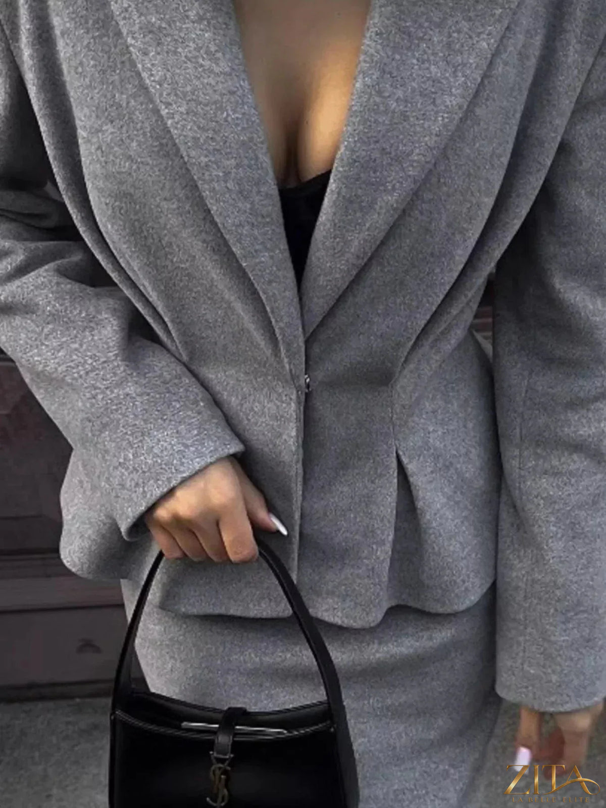 Trendsi peplum blazer and matching skirt set, stylish tailored outfit with fitted blazer and high-waisted skirt, perfect for formal wear