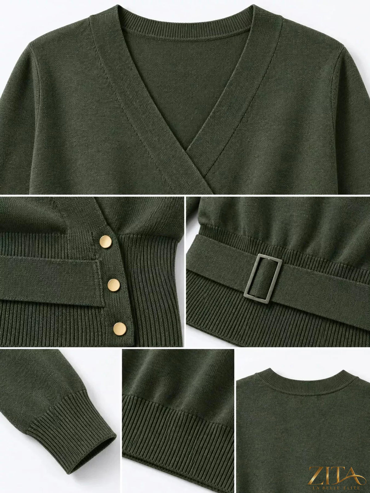 Zita La Belle Elite surplice long sleeve knit top with elastic waist in a stylish, fitted design.