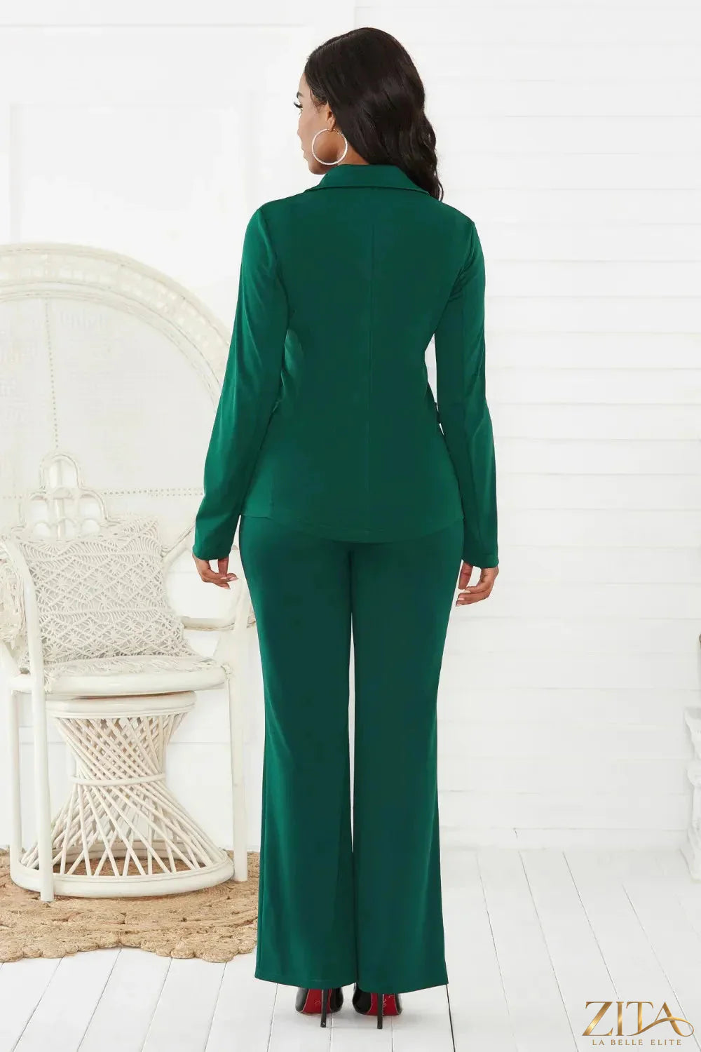 Zita La Belle Elite lapel collar long sleeve blazer and matching pants set, tailored fit, in classic color, stylish and sophisticated.
