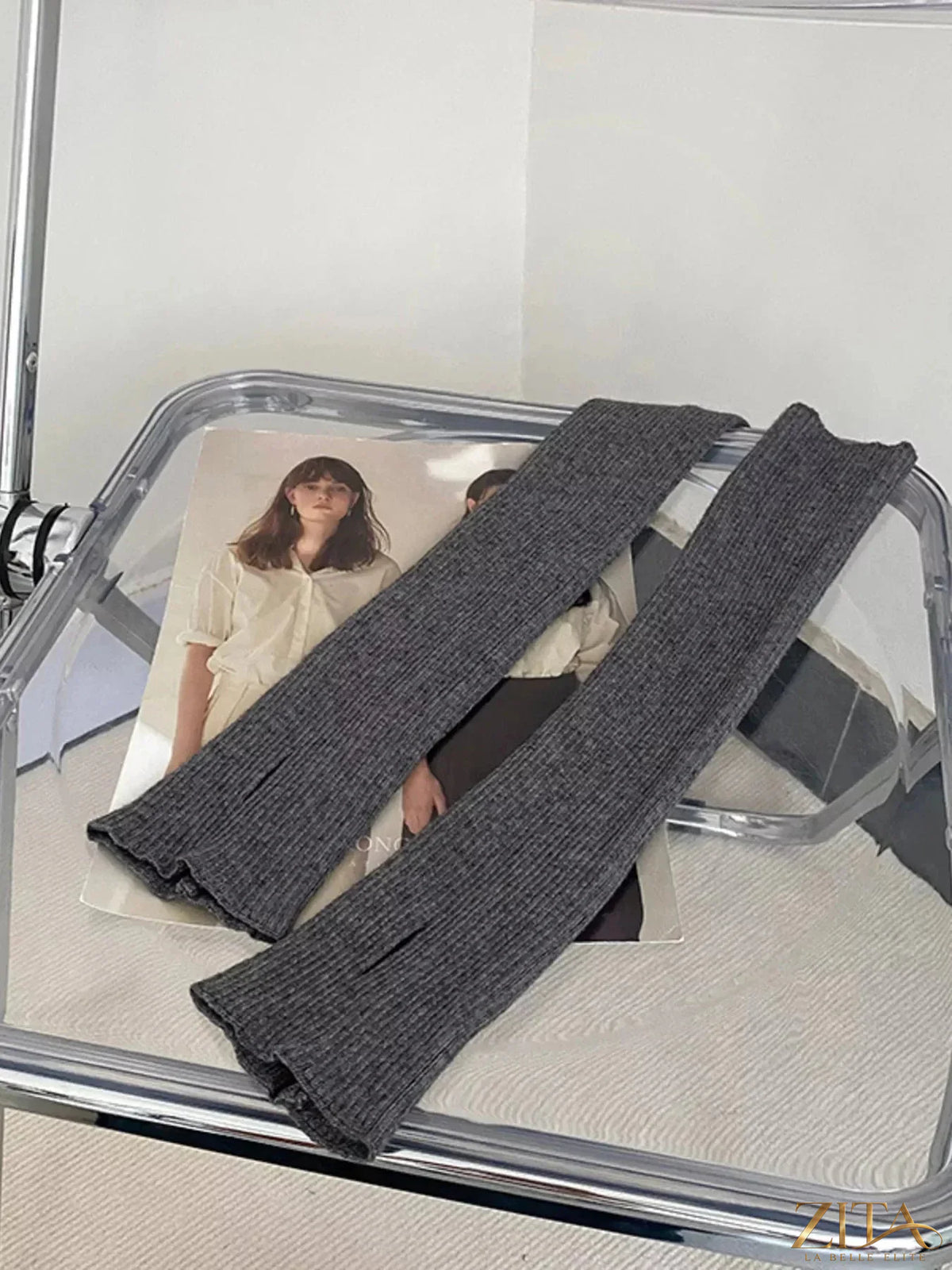 Zita La Belle Elite knitted arm warmer gloves in cozy wool, designed for warmth and style, shown on a model's arm.