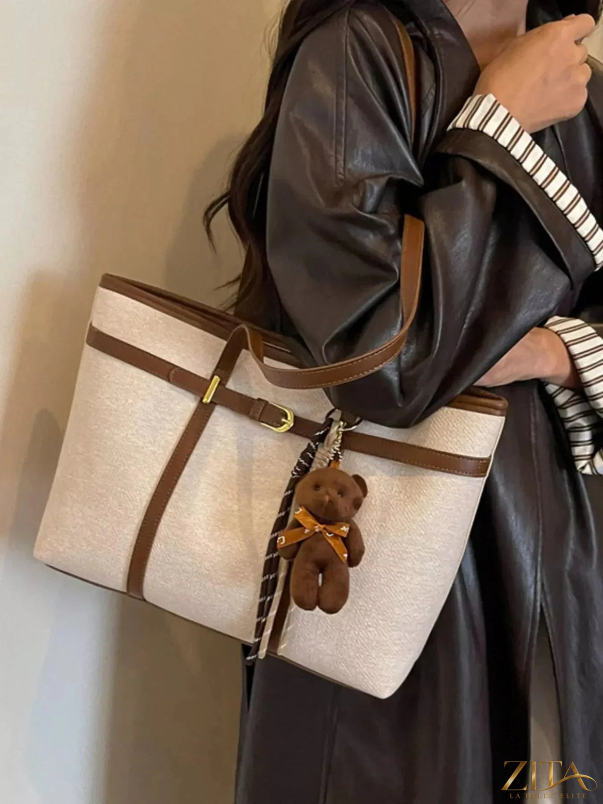 Stylish Zita La Belle Elite decorative buckle tote bag with leather handles and spacious interior, perfect for everyday use.