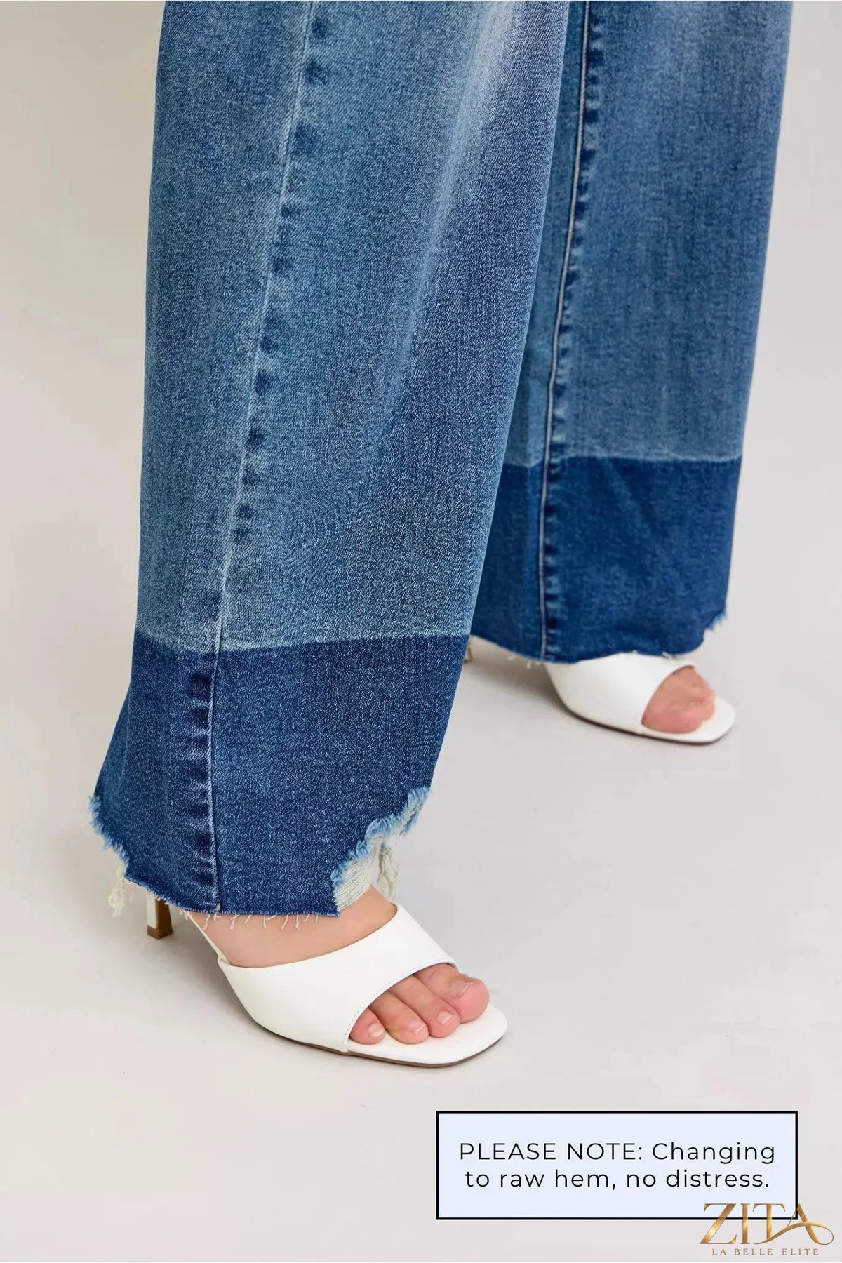 Zita La Belle Elite Judy Blue raw hem high waist column straight jeans displayed on a model, showcasing the fit and style.