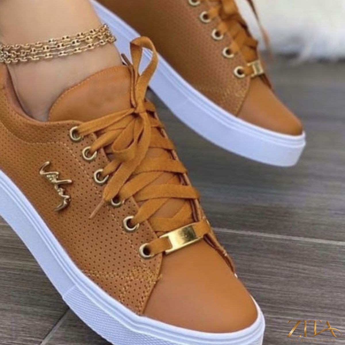 Zita La Belle Elite lace-up round toe sneakers with white soles and stylish black fabric upper, casual footwear for everyday wear