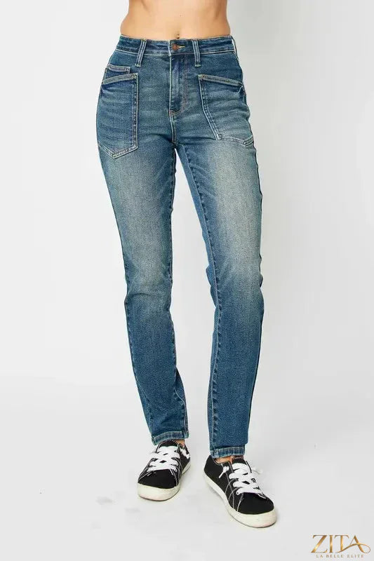Zita La Belle Elite Judy Blue full size high waist skinny jeans, dark wash denim, fitted style, back pockets, front zipper.