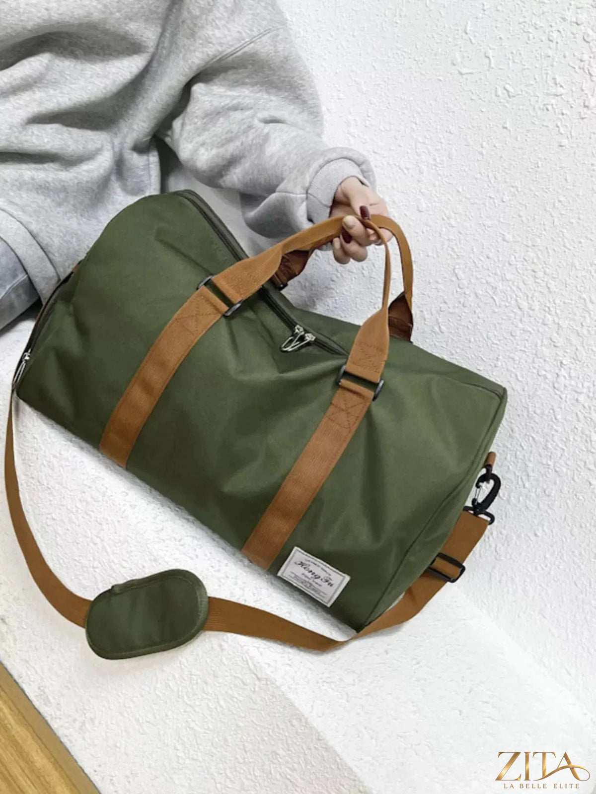 Zita La Belle Elite Oxford cloth duffel travel bag with leather handles and spacious interior for weekend trips and travel.