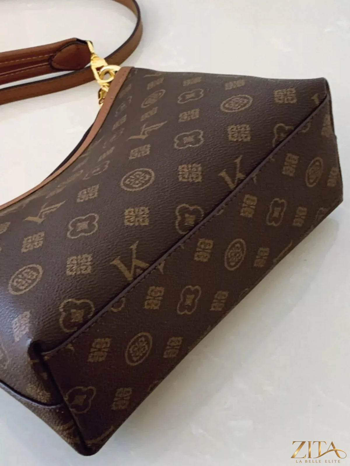 Zita La Belle Elite monogram pattern shoulder bag with stylish design and adjustable strap, featuring the brand's signature logo pattern.