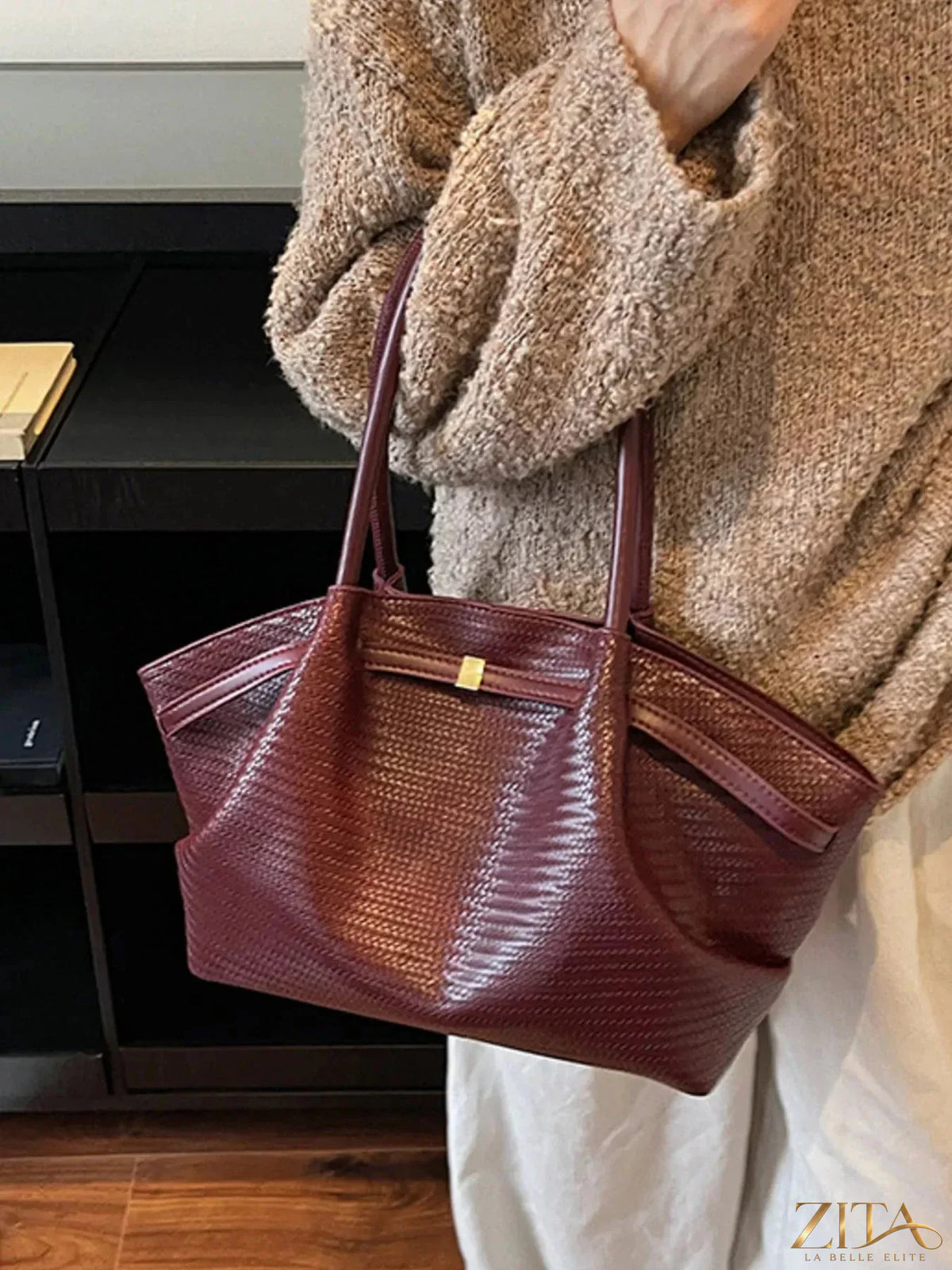 Zita La Belle Elite Texture Tote Bag with woven textured surface and sturdy handles, stylish for everyday use