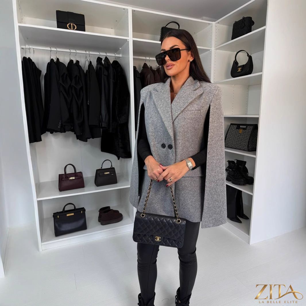 Women’s solid color shawl coat by Zita La Belle Elite, loose wrap outerwear with a soft, flowing fabric and elegant design.
