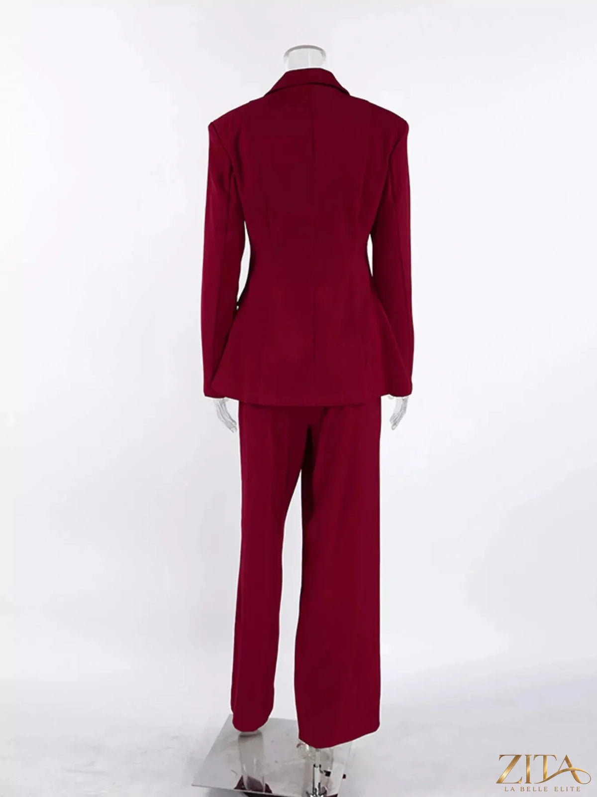Zita La Belle Elite single-breasted blazer and wide-leg pants set, shown in a stylish formal outfit with tailored fit and elegant design.