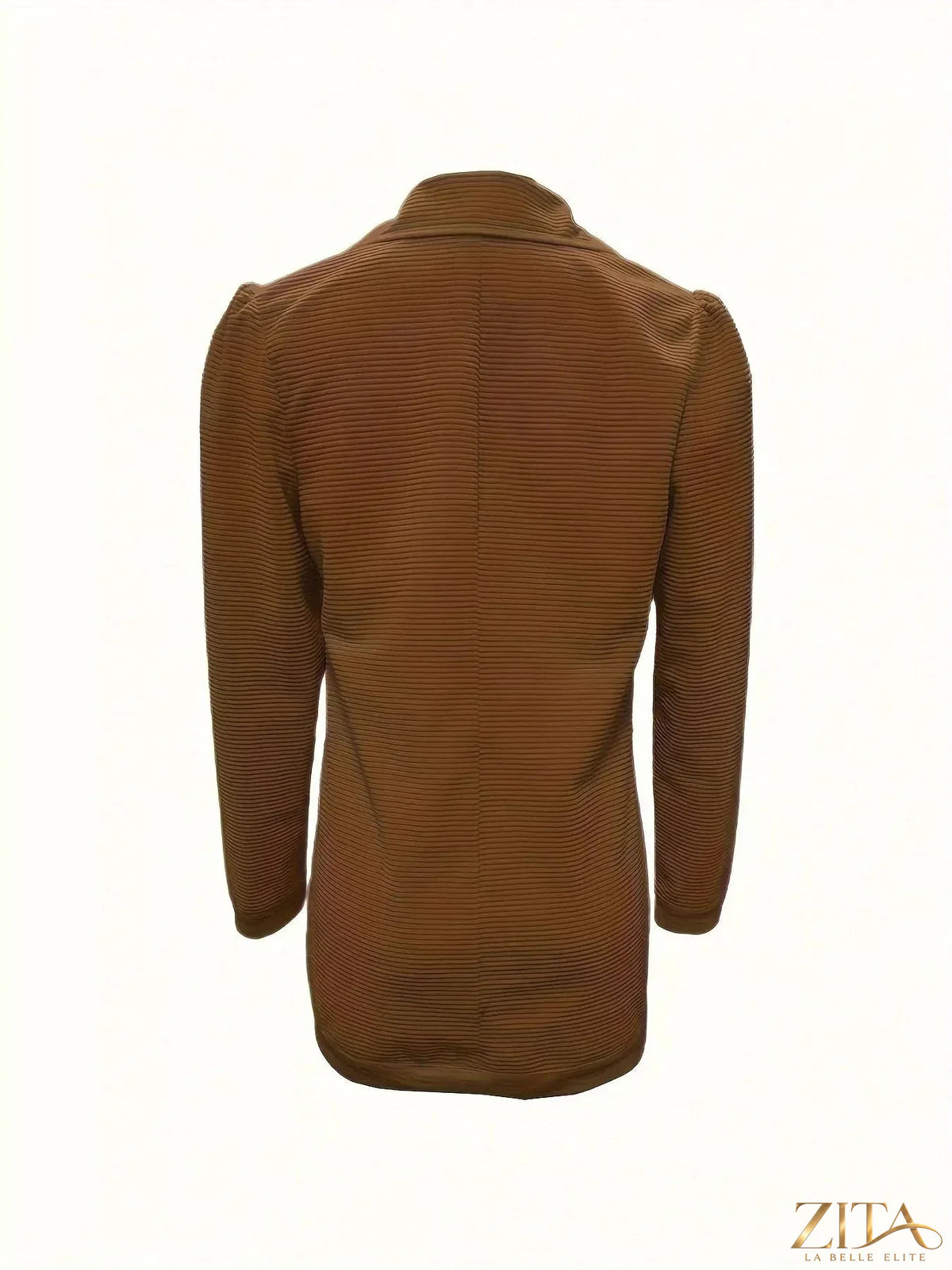 Zita La Belle Elite texture knit double-breasted blazer in neutral tones, featuring a tailored fit and classic lapel design.