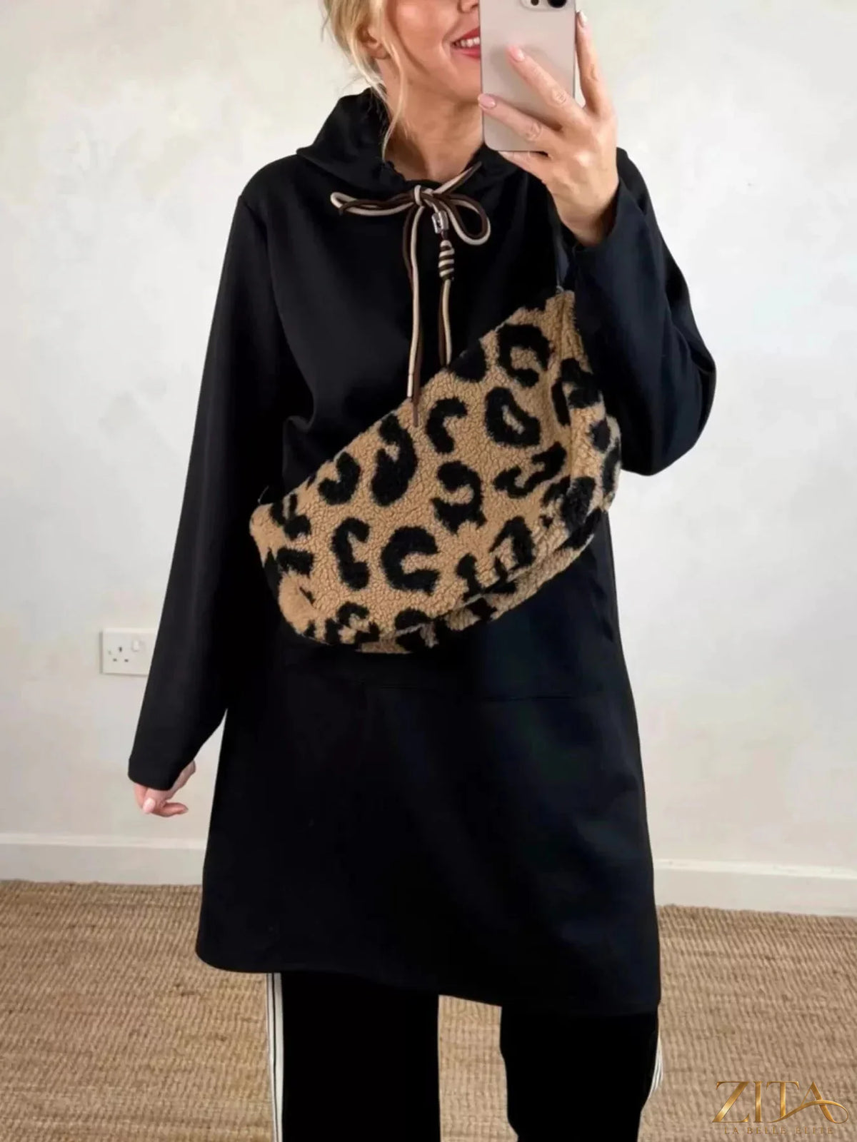 Plus size Zita La Belle Elite casual hooded sweatshirt dress with drawstring, full-length, comfortable and stylish for everyday wear.