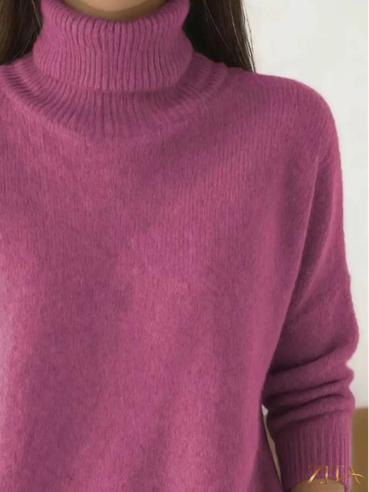 Trendsi turtleneck long sleeve sweater in soft knit fabric, featuring a fitted silhouette and classic design, shown in a cozy style.