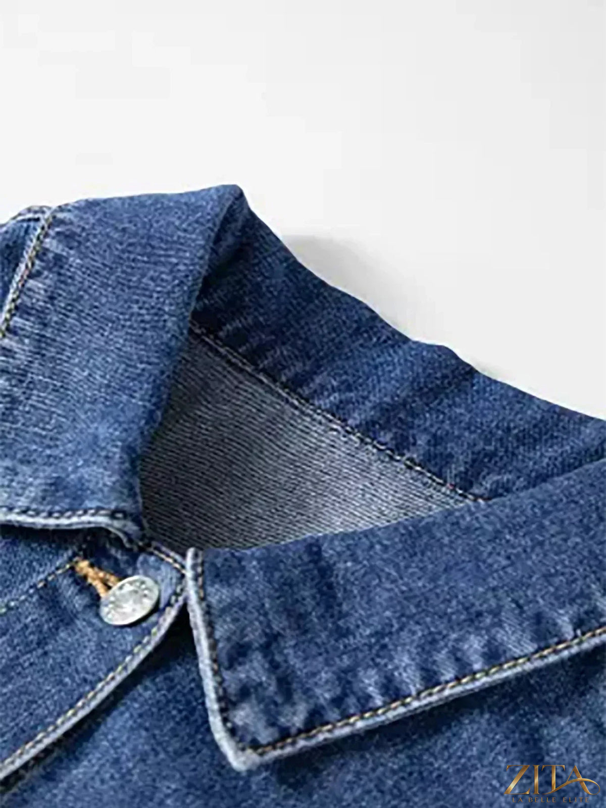 Raw hem two-tone denim jacket from Trendsi featuring distressed details and classic fit in a stylish two-tone blue design.