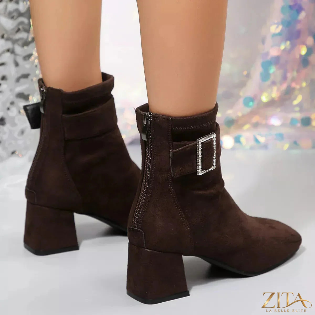 Zita La Belle Elite round toe block heel boots in black leather with stylish ankle height and sturdy block heel.